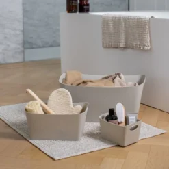 Bac de rangement beige en matière végétale recyclée M