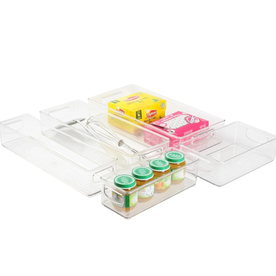 Bac en plastique M transparent et empilable pour organiser placards et tiroirs
