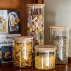 Bocal en verre avec couvercle en bois 1,4 litre