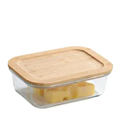 Boîte alimentaire en verre avec couvercle en bambou