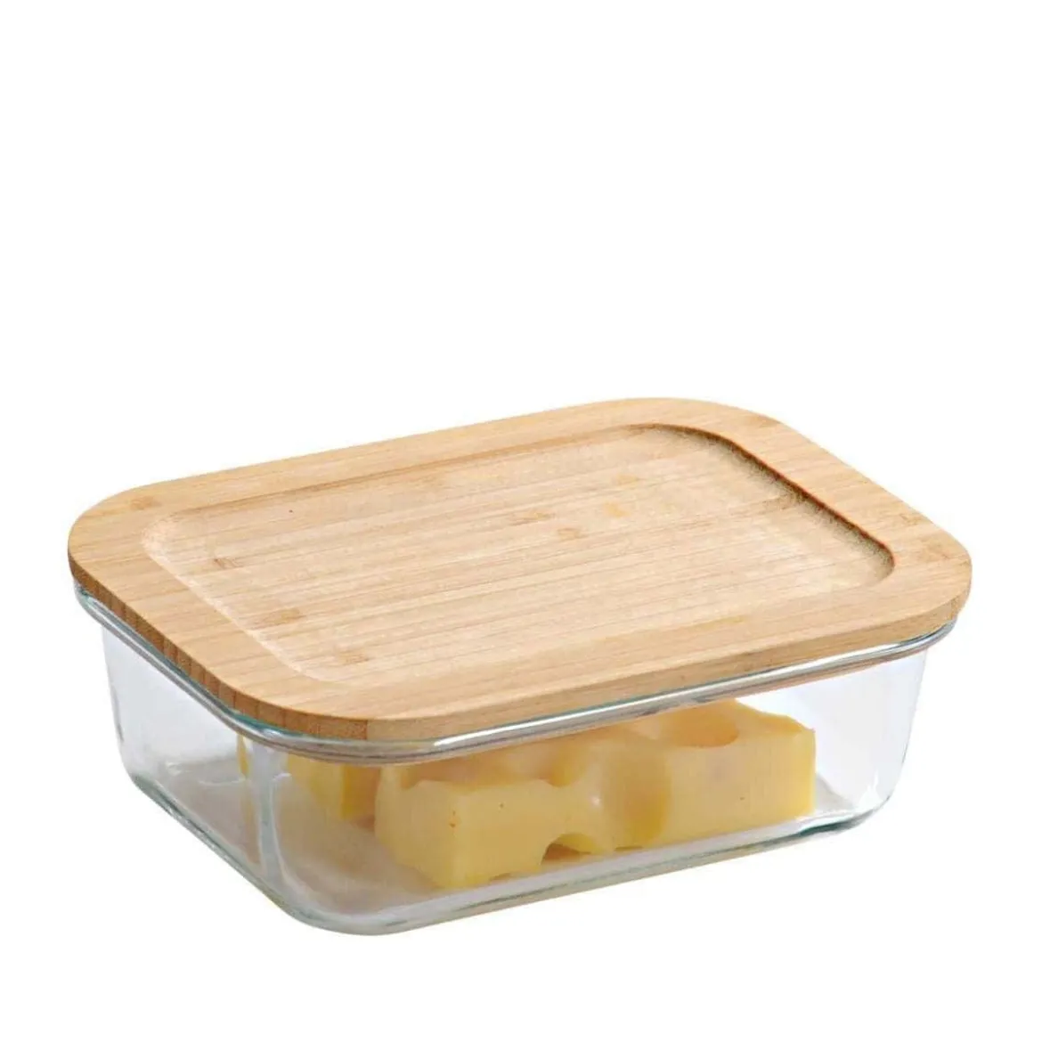 Boîte alimentaire en verre avec couvercle en bambou