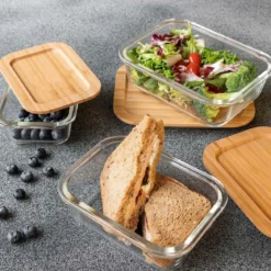 Boîte alimentaire en verre avec couvercle en bambou
