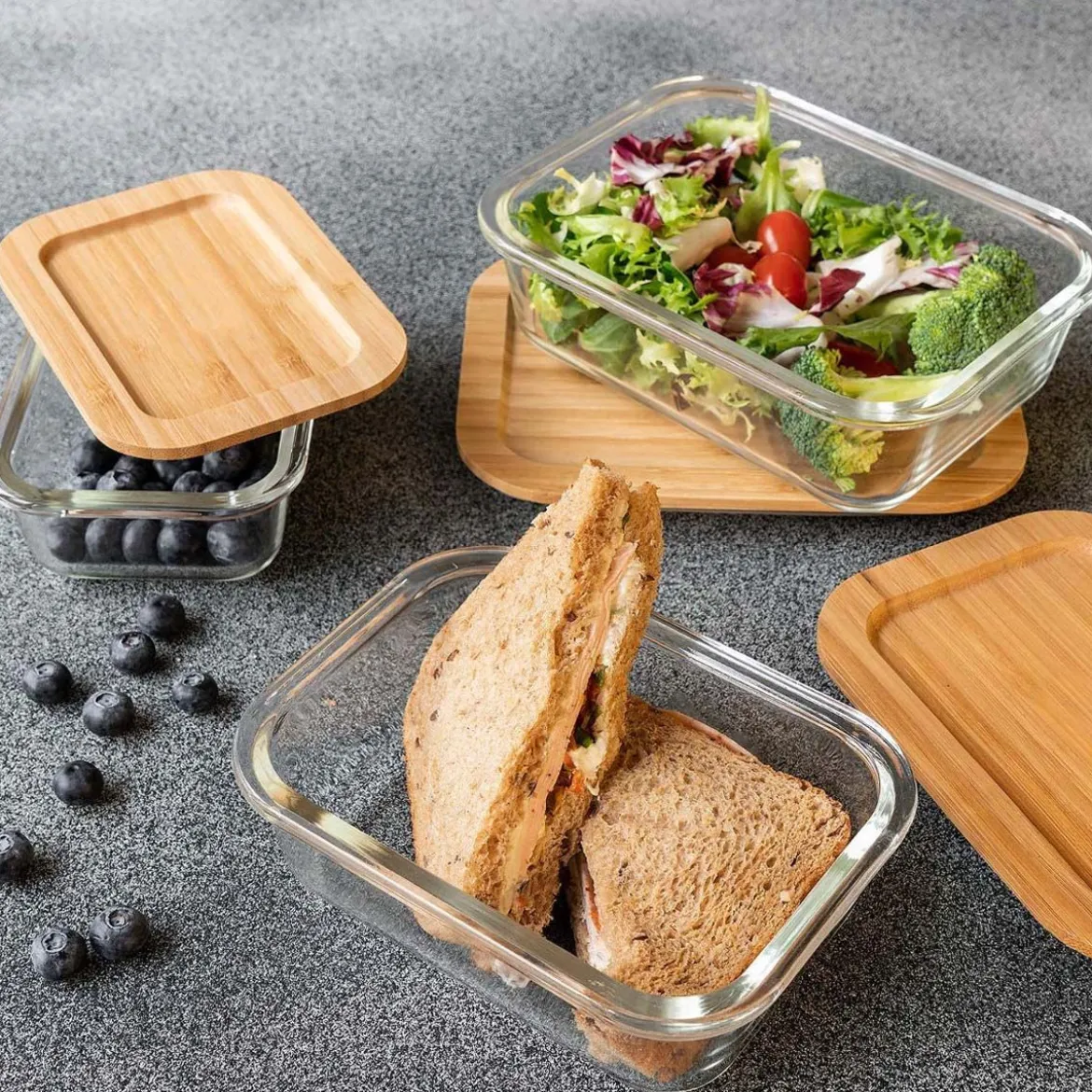 Boîte alimentaire en verre avec couvercle en bambou