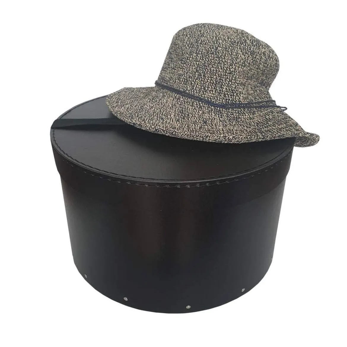 Boîte à chapeaux en carton noir avec ruban (M)