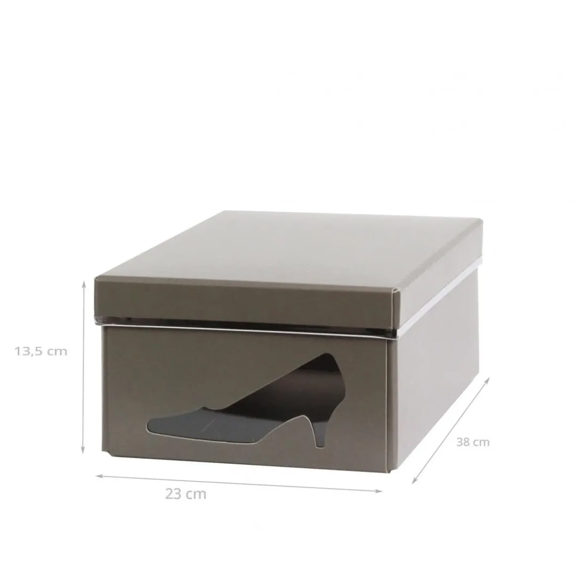 Boîte à chaussures en carton taupe avec fenêtre