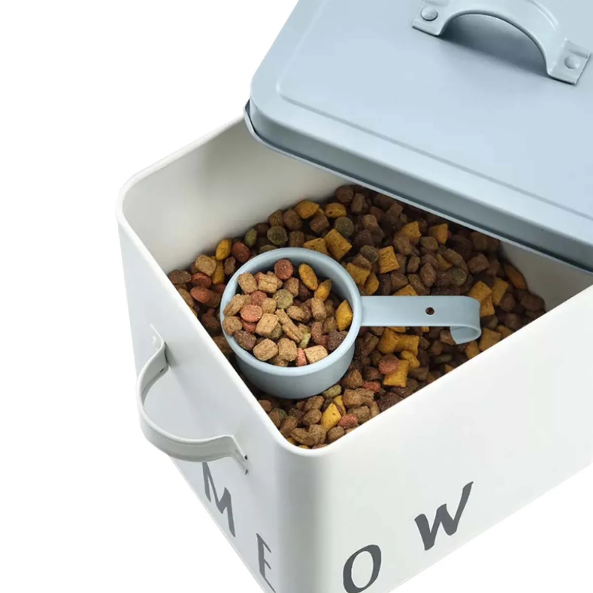 Boîte à croquettes pour chat en métal avec pelle