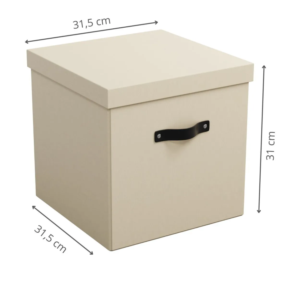 Boîte de rangement cube en carton beige avec couvercle et poignée