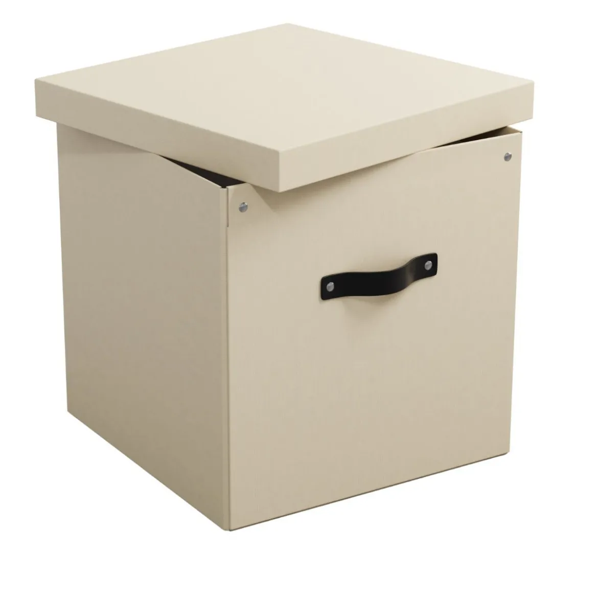 Boîte de rangement cube en carton beige avec couvercle et poignée