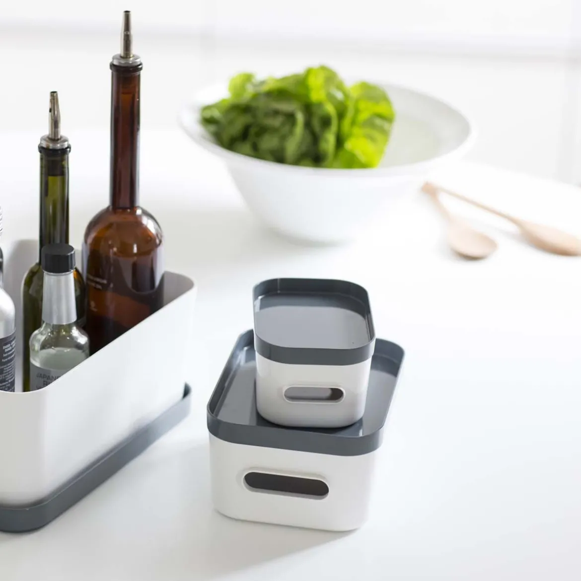 Boîte de rangement en plastique blanc pour cuisine ou salle de bain S