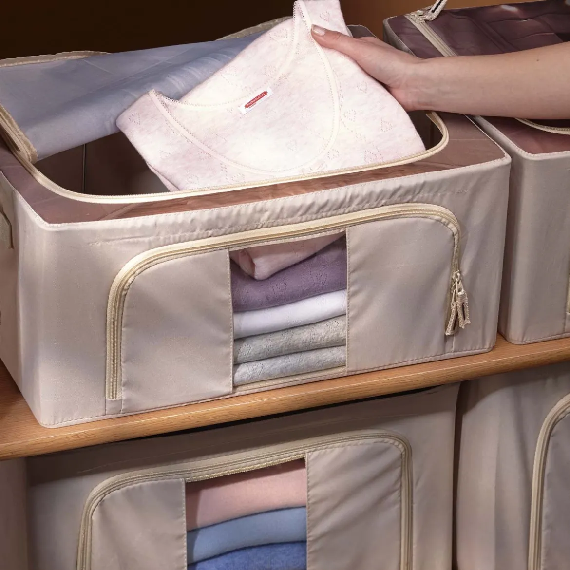 Boîte de rangement en tissu avec ouverture avant 23 litres