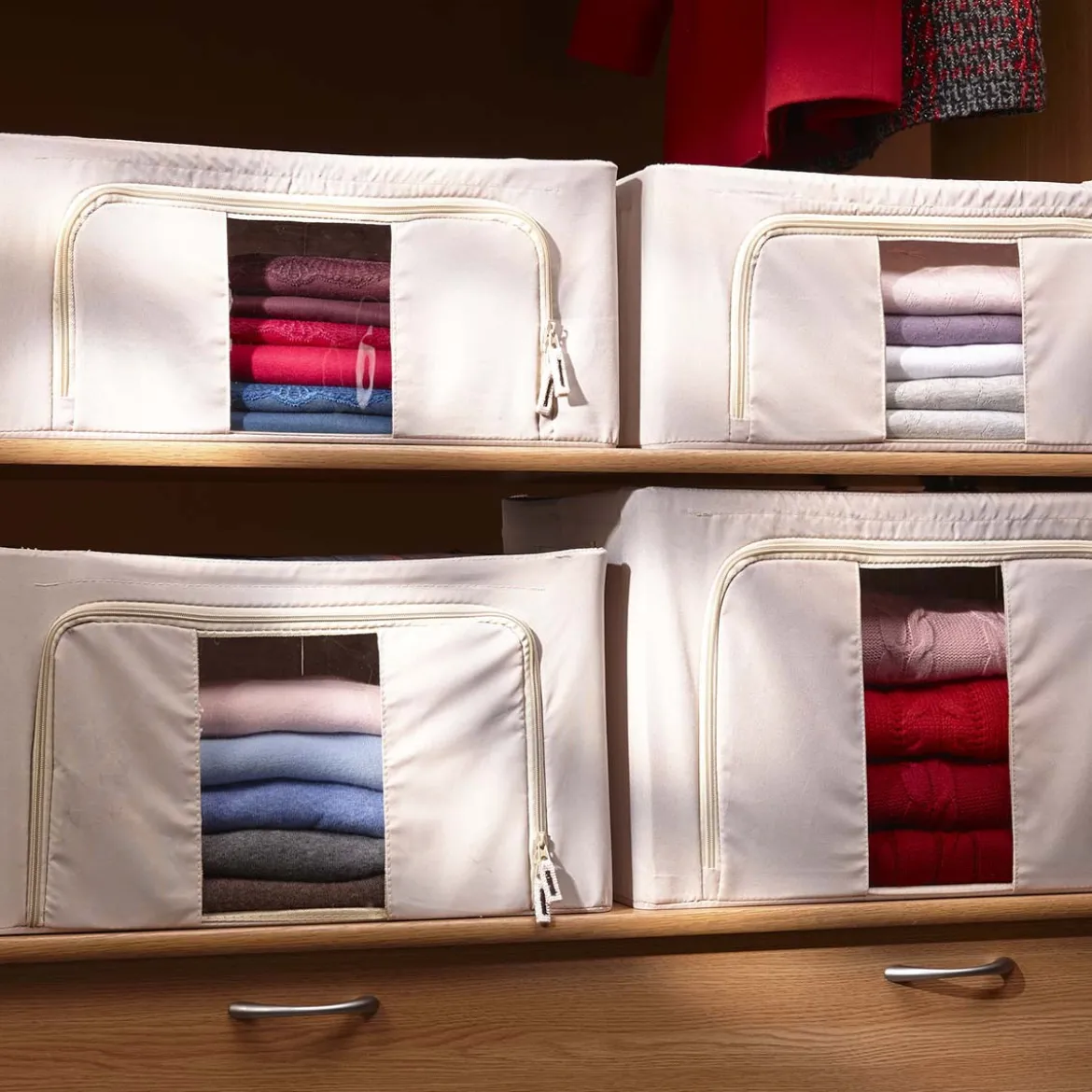 Boîte de rangement en tissu avec ouverture avant 23 litres