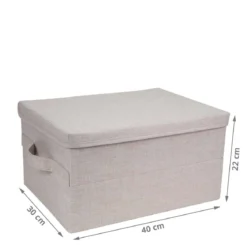 Boîte de rangement en tissu avec couvercle beige M