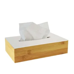 Boîte à mouchoirs en bambou avec couvercle blanc
