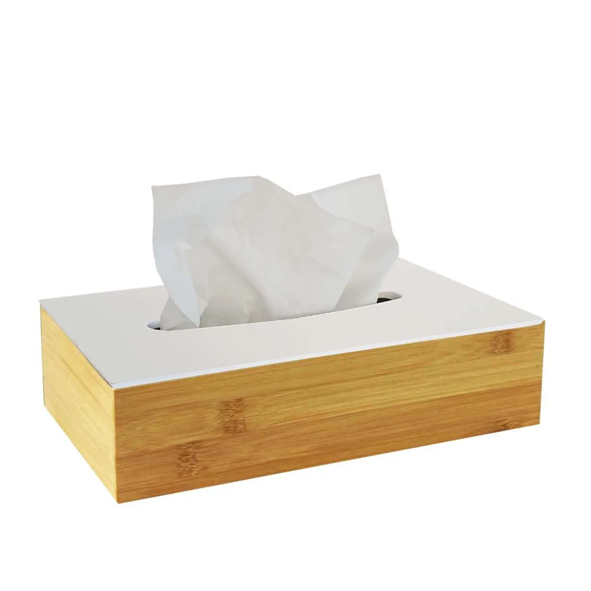 Boîte à mouchoirs en bambou avec couvercle blanc