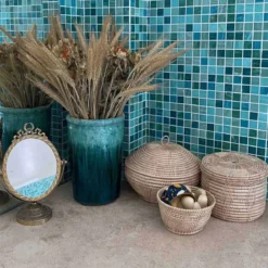 Boîte ronde en rotin tressé