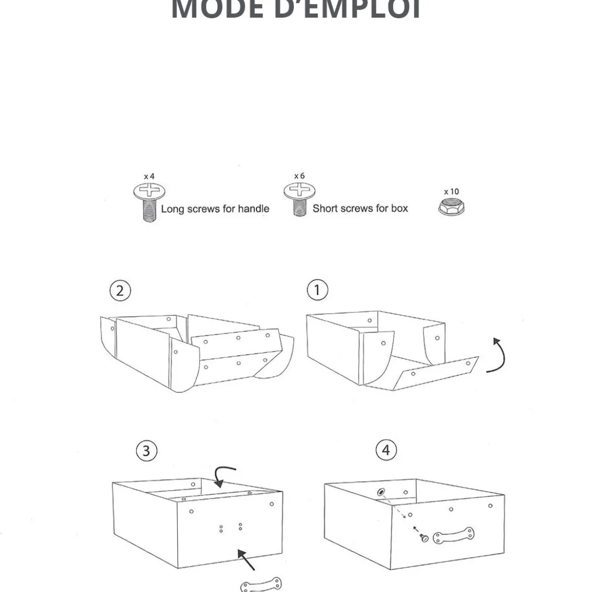 Boîte sous le lit en carton recyclé blanc avec poignée métallique