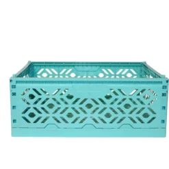 Cagette en plastique turquoise empilable et pliable