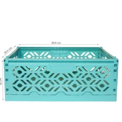 Cagette en plastique turquoise empilable et pliable