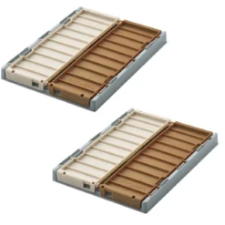 2 caisses pliables en plastique bleu et vert