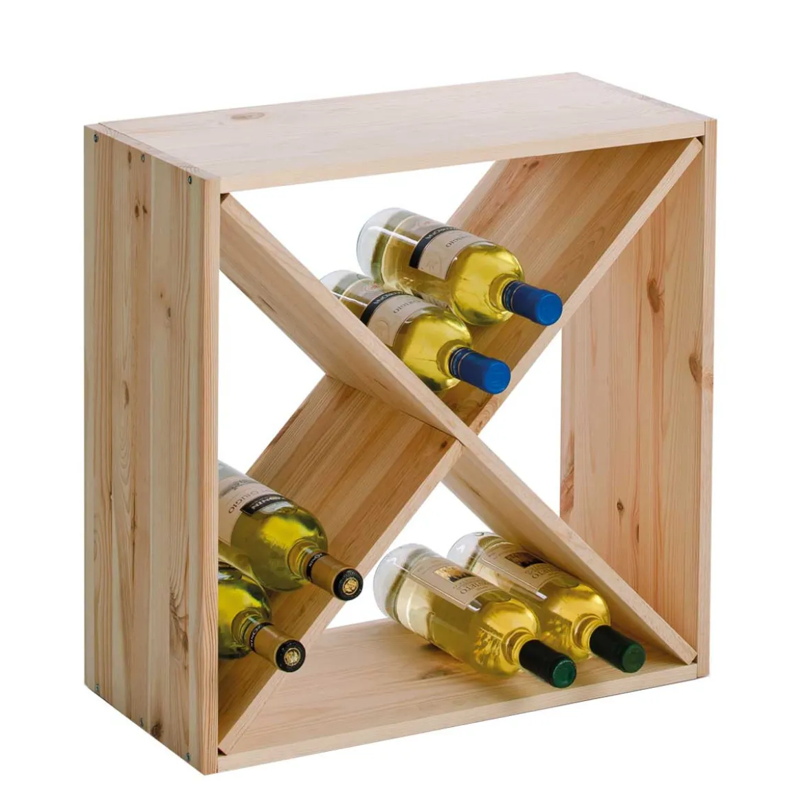 Casier à bouteilles de vin en pin à 4 compartiments