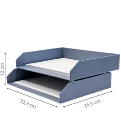 2 corbeilles à courrier en carton épais bleu gris