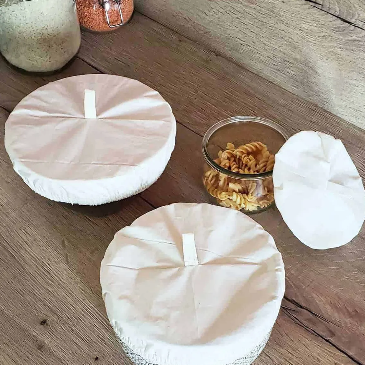 3 couvercles alimentaires en coton bio S