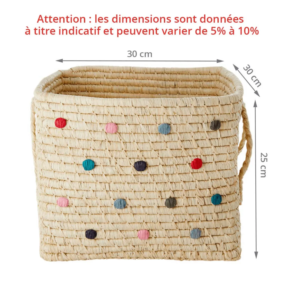 Cube de rangement en raphia à pois colorés
