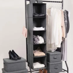 Etagère à suspendre 5 compartiments en tissu épais gris chiné