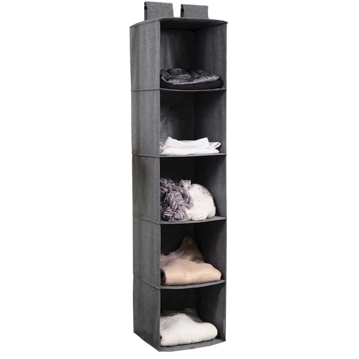 Etagère à suspendre 5 compartiments en tissu épais gris chiné