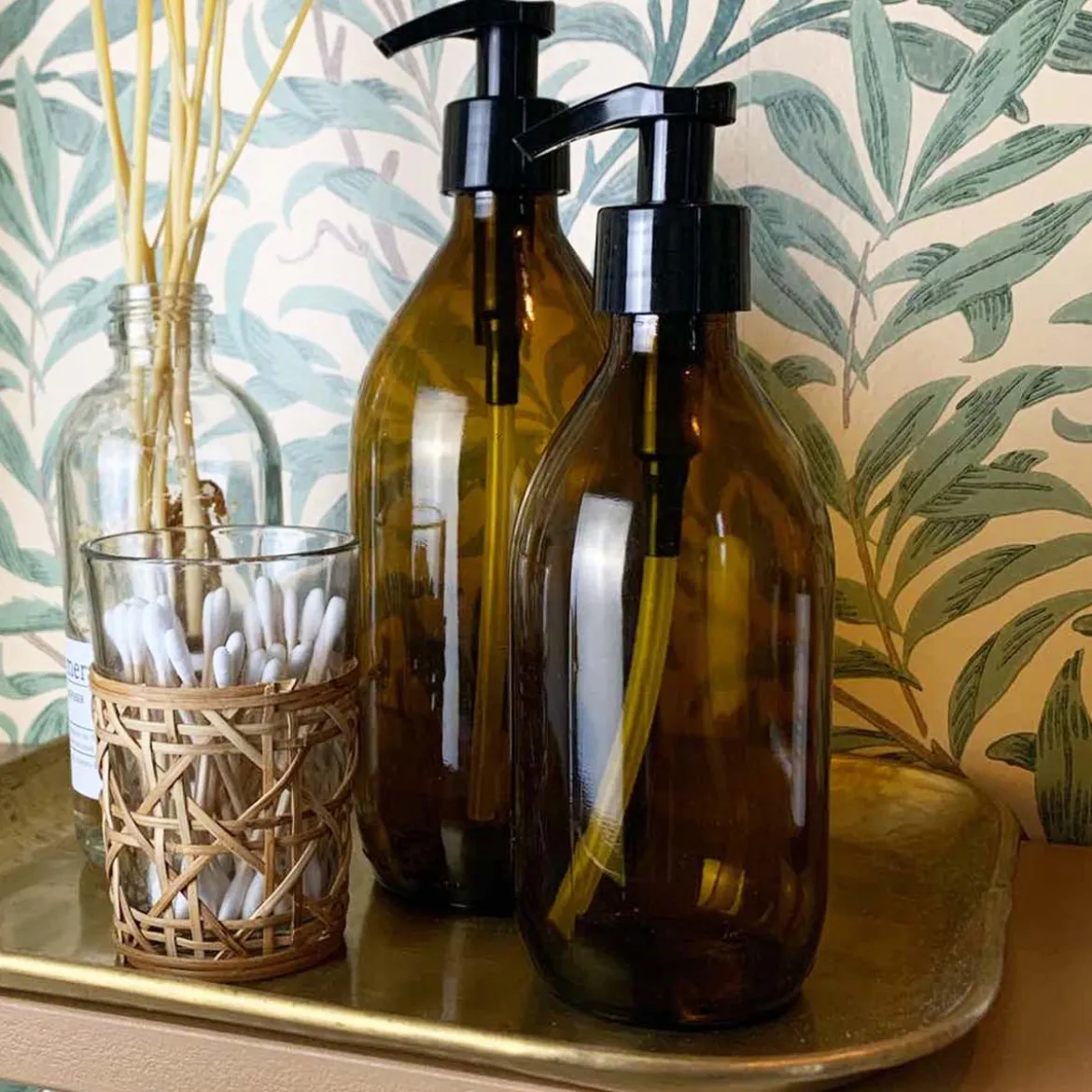Flacon en verre ambré avec pompe 300 ml