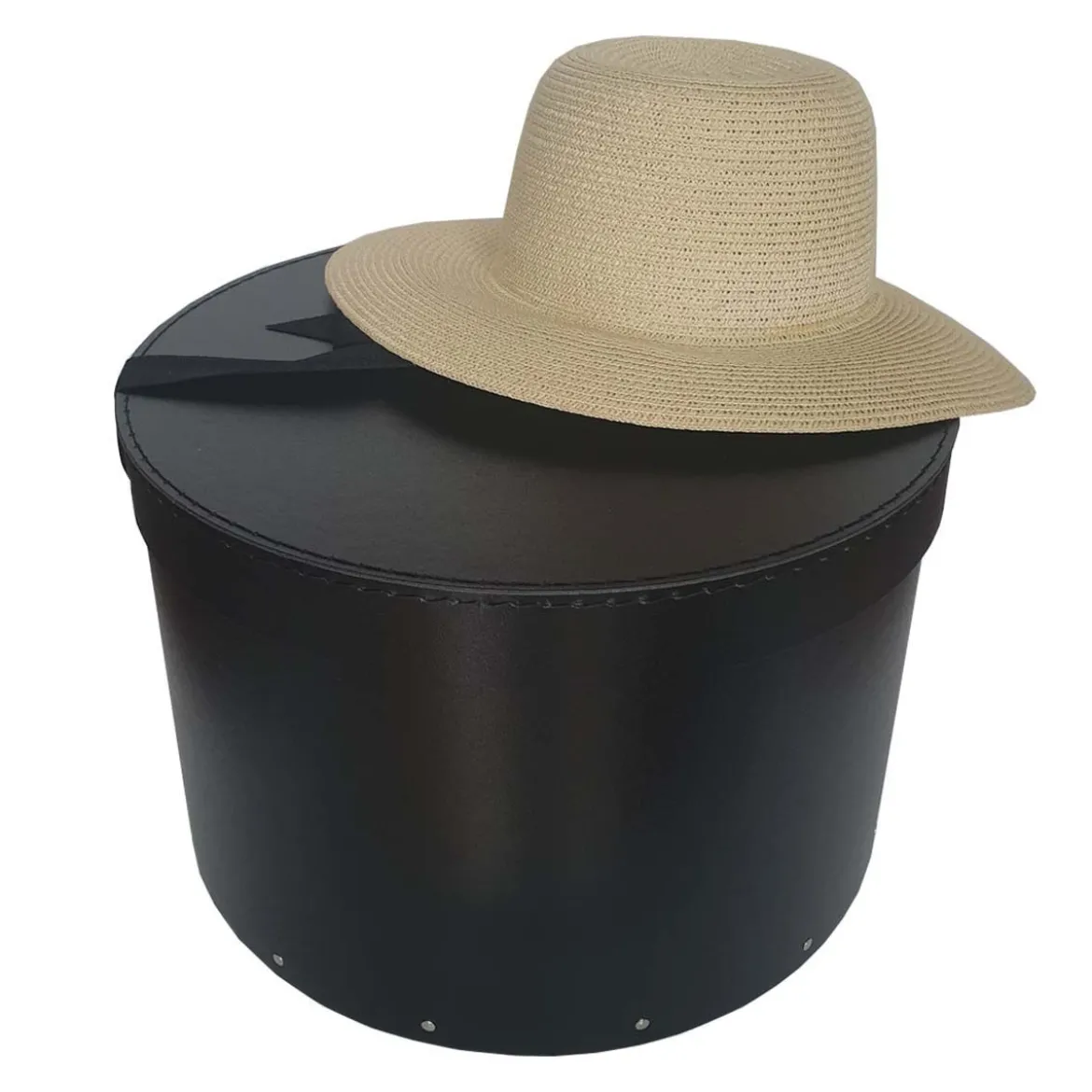 Grande boîte à chapeaux noire avec ruban (L)