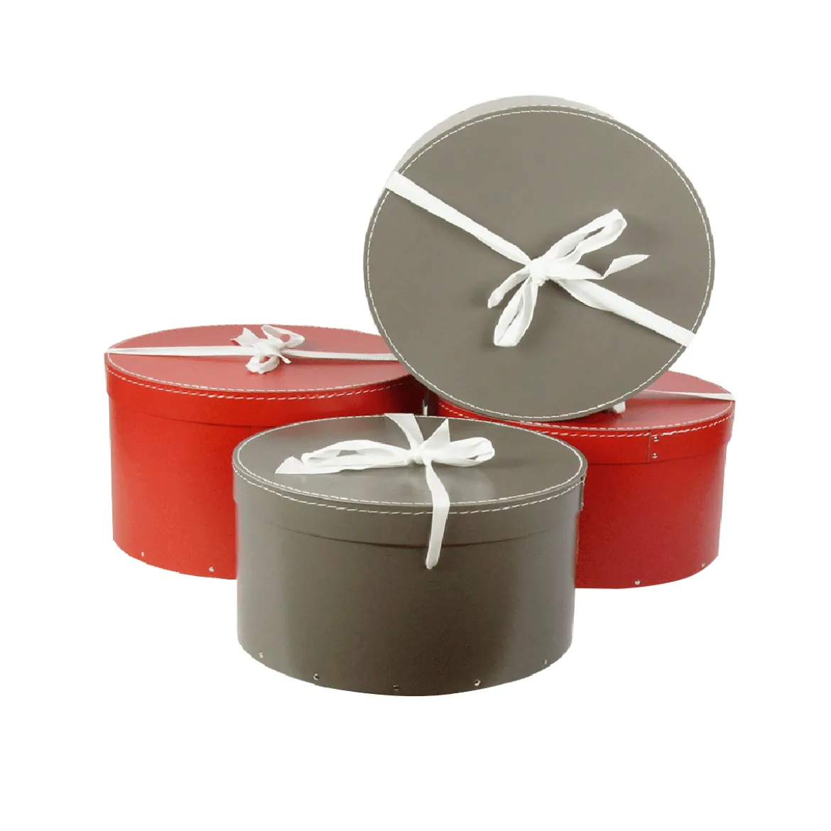 Grande boîte à chapeaux rouge avec ruban blanc (L)