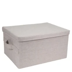 Grande boîte de rangement en tissu beige L
