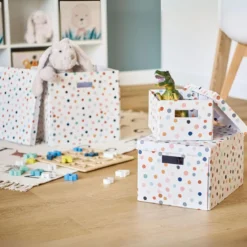 Grande boîte de rangement à pois format A4