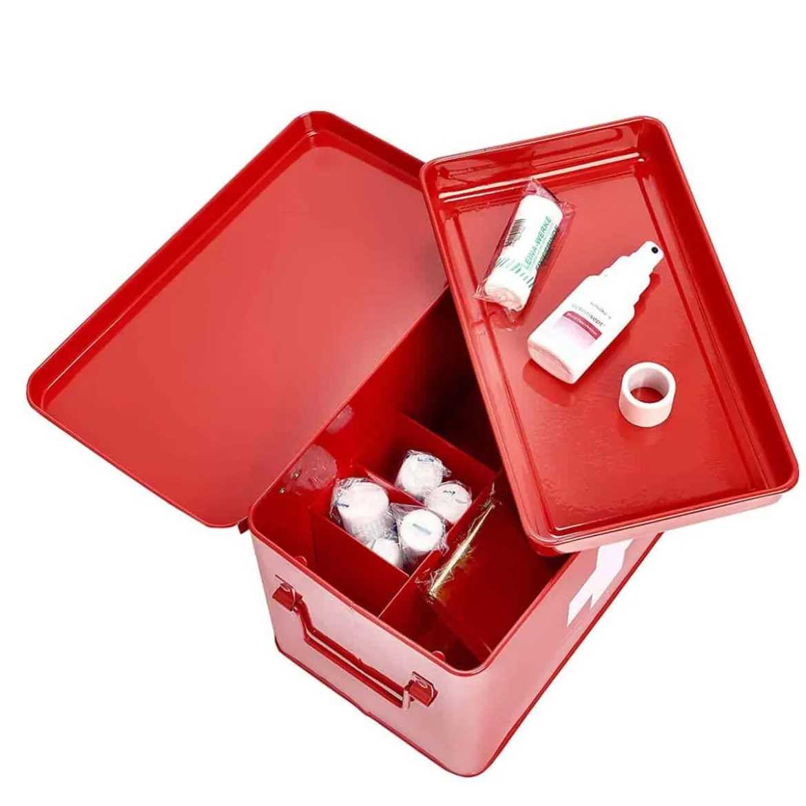 Grande boîte à pharmacie en métal rouge