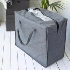Grand sac de rangement en tissu gris chiné
