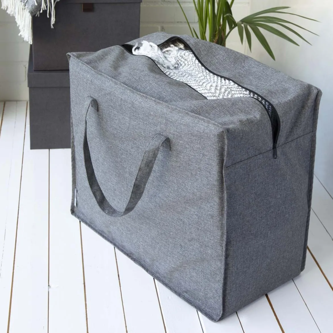 Grand sac de rangement en tissu gris chiné