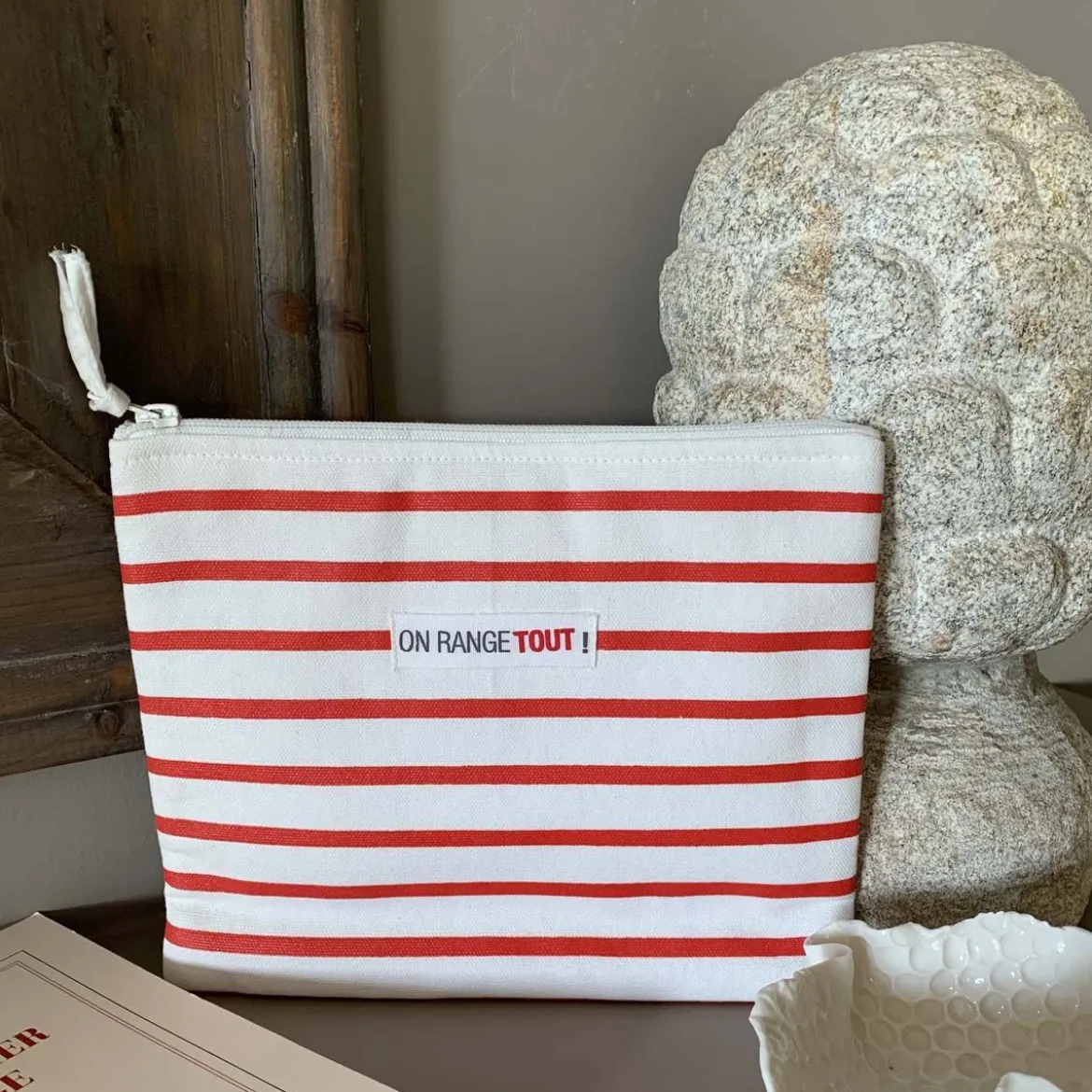 Maxi pochette rayée rouge et blanc