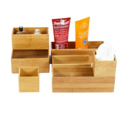 Organisateur de tiroirs, rectangulaire et superposable, en bambou. L