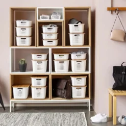 Panier de rangement en plastique recyclé avec couvercle en bambou 13 litres