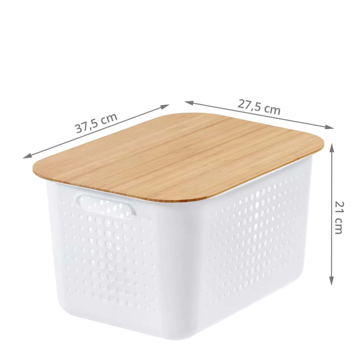 Panier de rangement en plastique recyclé avec couvercle en bambou 13 litres