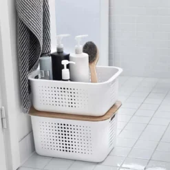 Panier de rangement en plastique recyclé avec couvercle en bambou 10 litres
