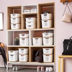 Panier de rangement en plastique recyclé avec couvercle en bambou 10 litres