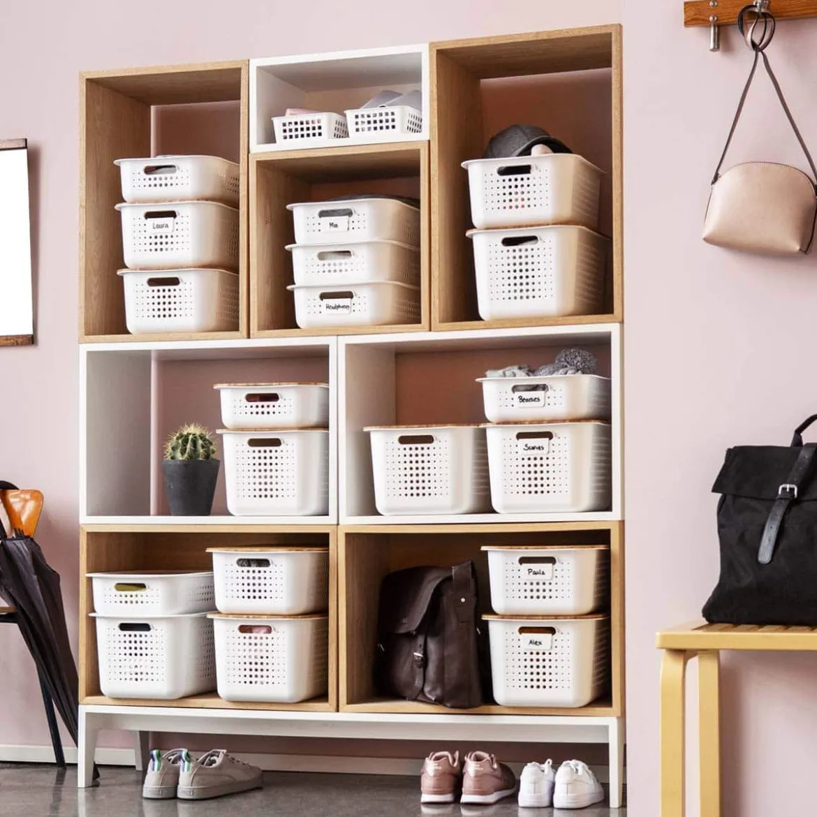 Panier de rangement en plastique recyclé avec couvercle en bambou 10 litres