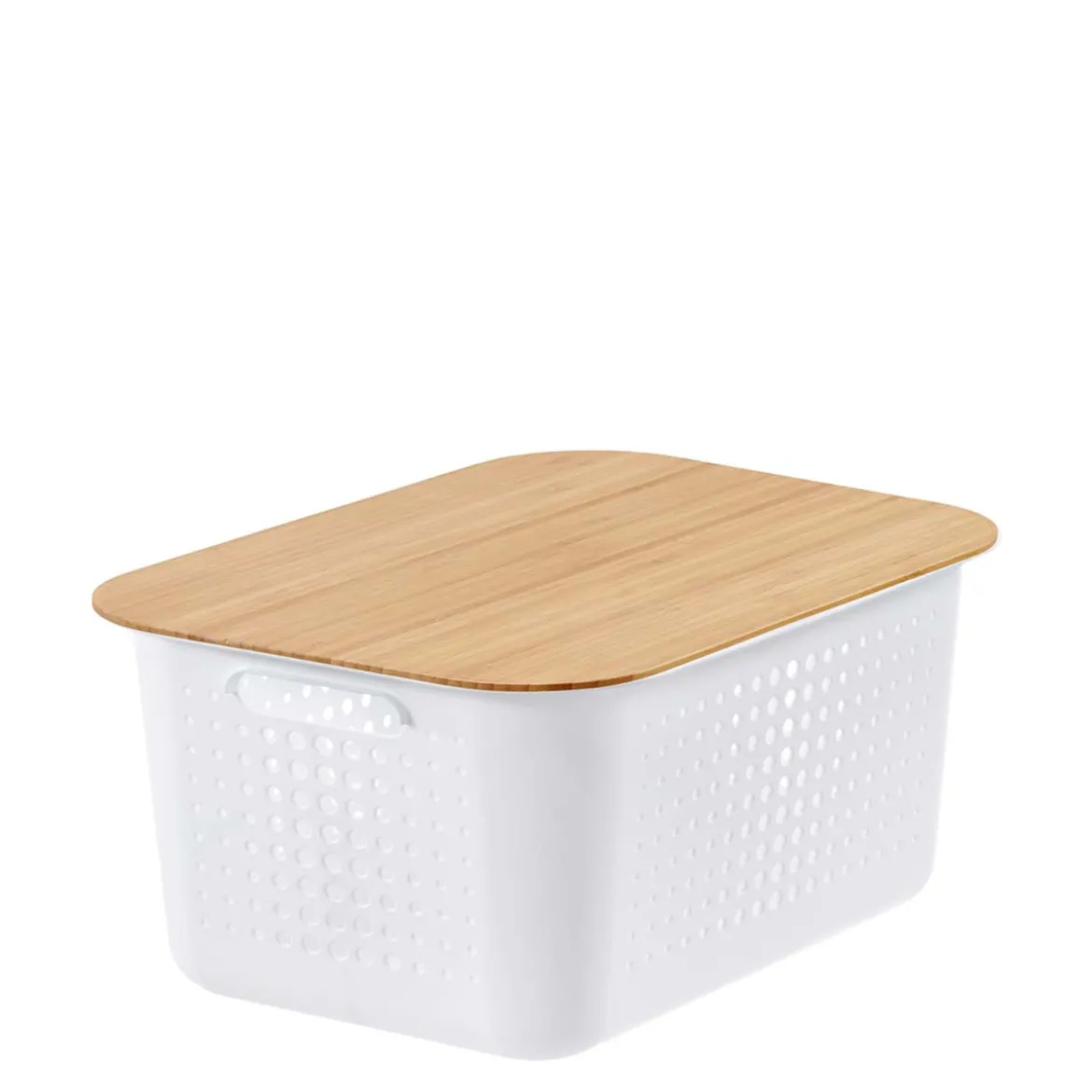 Panier de rangement en plastique recyclé avec couvercle en bambou 10 litres
