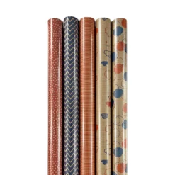 Papier cadeau en kraft fantaisie - 5 rouleaux