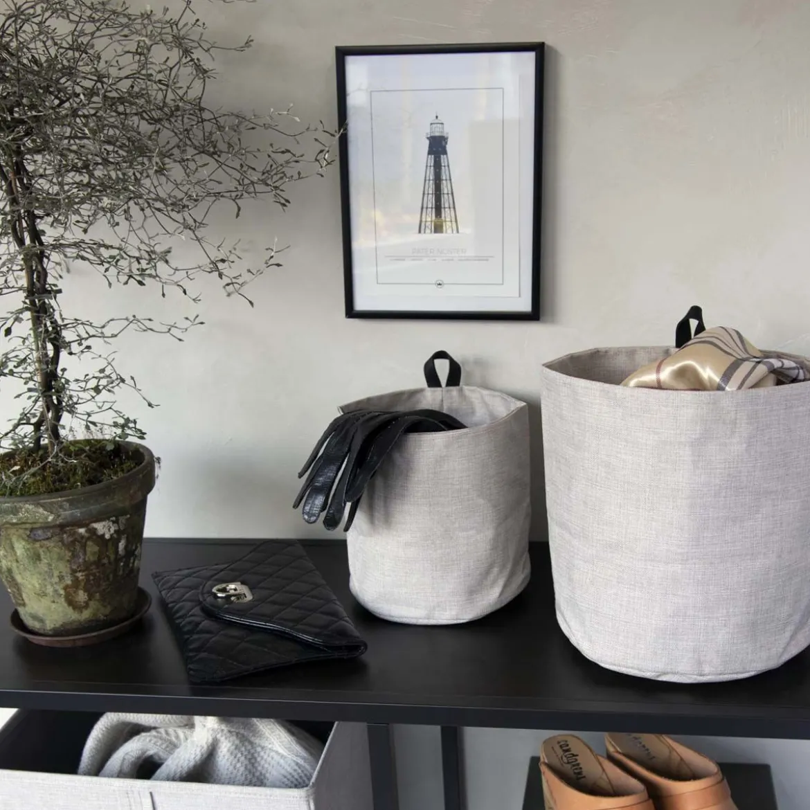 Petit panier en tissu à suspendre crème