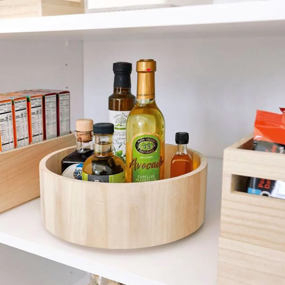 Plateau tournant en bois à rebord