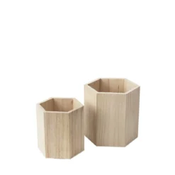2 pots à crayons hexagonaux en bois