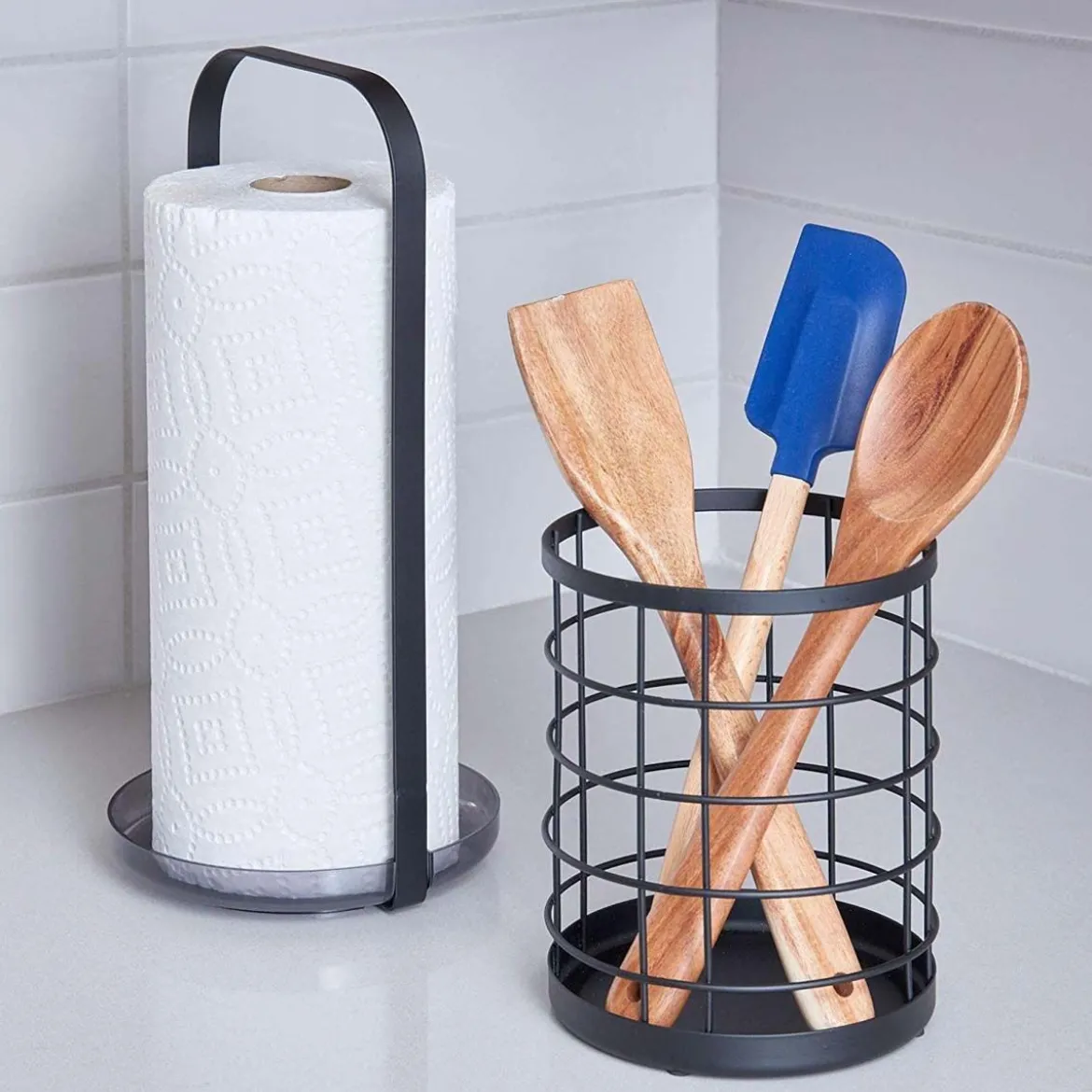 Pot à ustensiles en métal noir